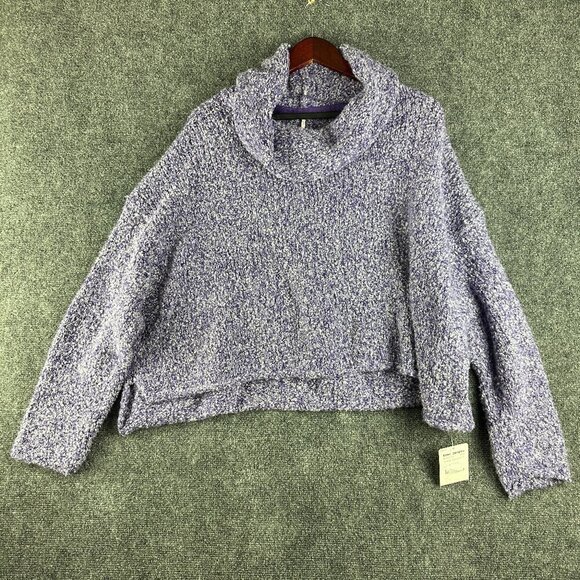 Free People Sweater Womens Medium Purple Boxy Crop Turtle Neck Split Hem NEW - Picture 1 of 7